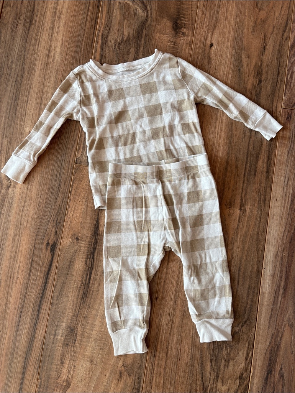 Old Navy Match The Family Beige and White Buffalo Check Kids Pajama Set
